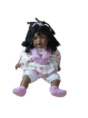Cathay Collection African American 22" Porcelain Doll in Pink Outfit